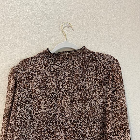 1.STATE Smocked-Neck Leopard-Print Blouse Size XL Puff Sheer Sleeve Chic - Picture 5 of 8